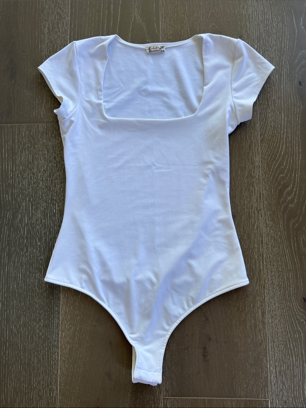 Free People White Square Neck Short Sleeve Bodysuit